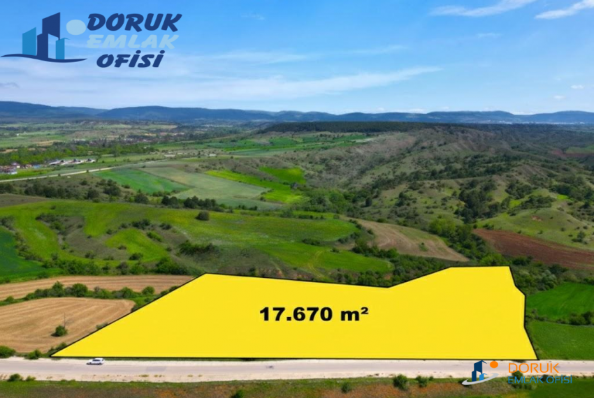 Doruk Emlak Ofisi > DORUK EMLAKTAN YATIRIMLIK YOLA CEPHE 17.670 M2 SATILIK ARAZİSİ